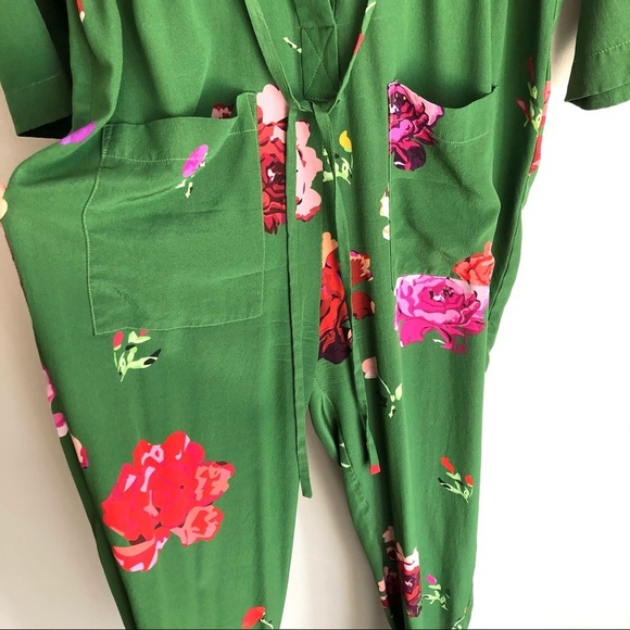 Creatures of Comfort Green Floral Jumpsuit Silk Long Sleeve Boho - Picture 9 of 16